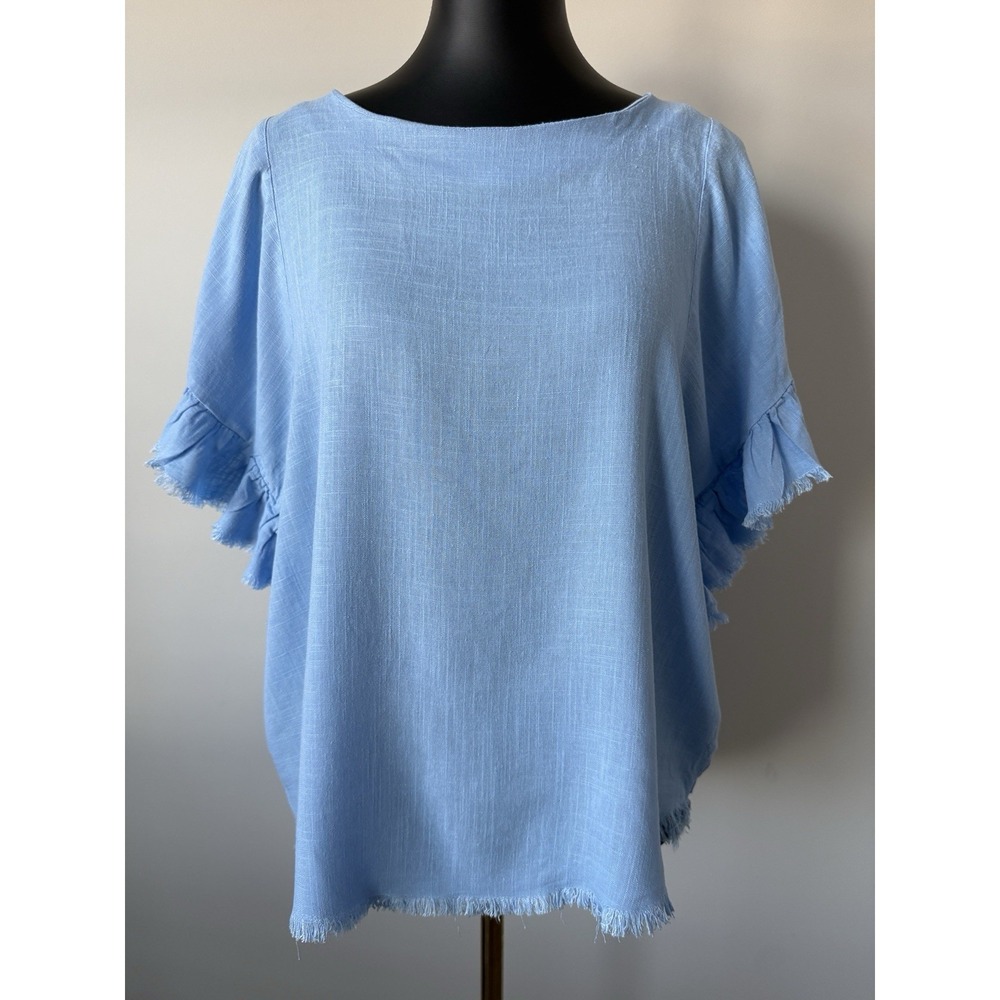 Shop The Mint Women's M 'All You Have To Do Light Blue Ruffle Blouse' Linen